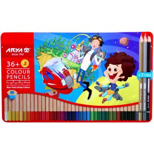 مداد رنگی 3+36 رنگ آریا جعبه فلزی کد 3023